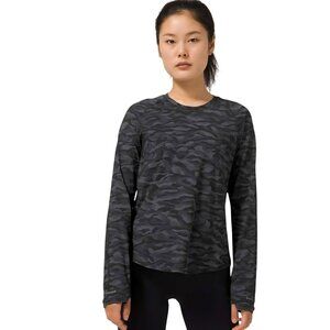 Lululemon Rise And Run Long Sleeve Sequoia Camo Print Deep Coal Black Size 14